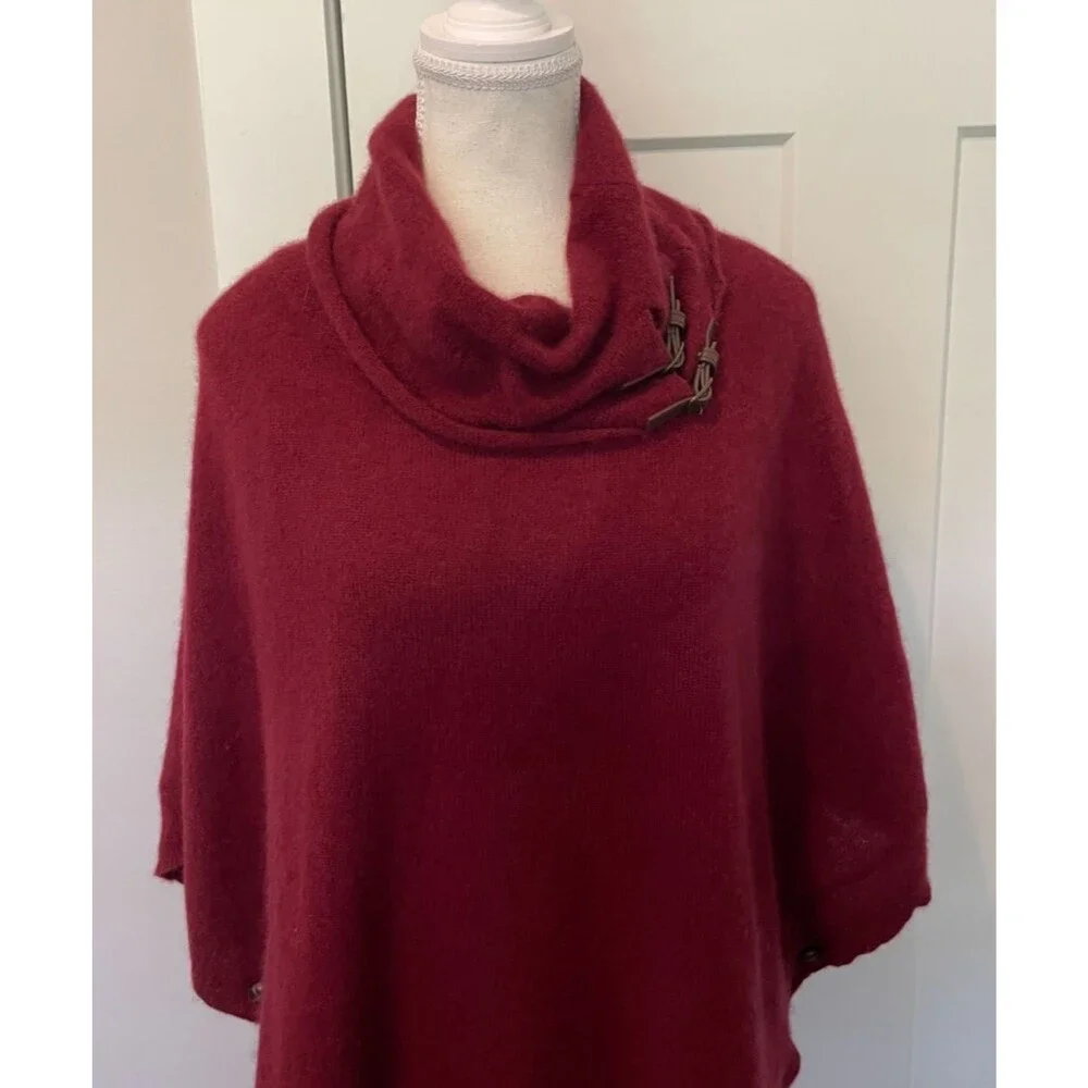 Tyler Boe Womens Cashmere PONCHO Cape SWEATER 3/4 Sleeve BURGUNDY Size L